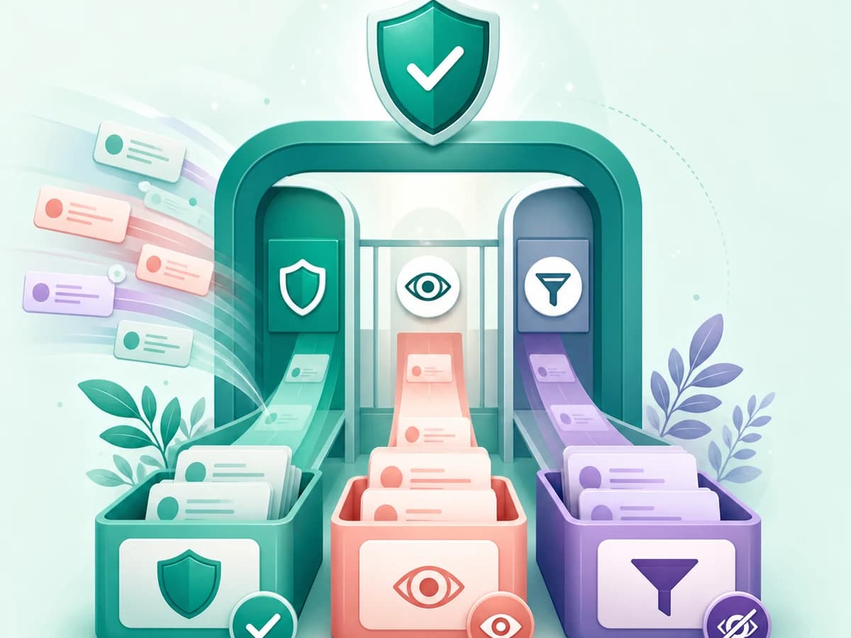 Abstract Instagram inbox gate sorting incoming messages into accepted, review, and hidden request areas