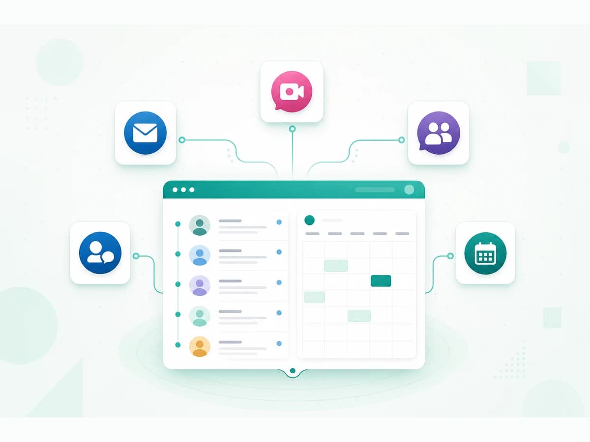 Outlook, Instagram, Microsoft Teams, LinkedIn and Outlook Calendar connections flowing into one Linkrium inbox and calendar